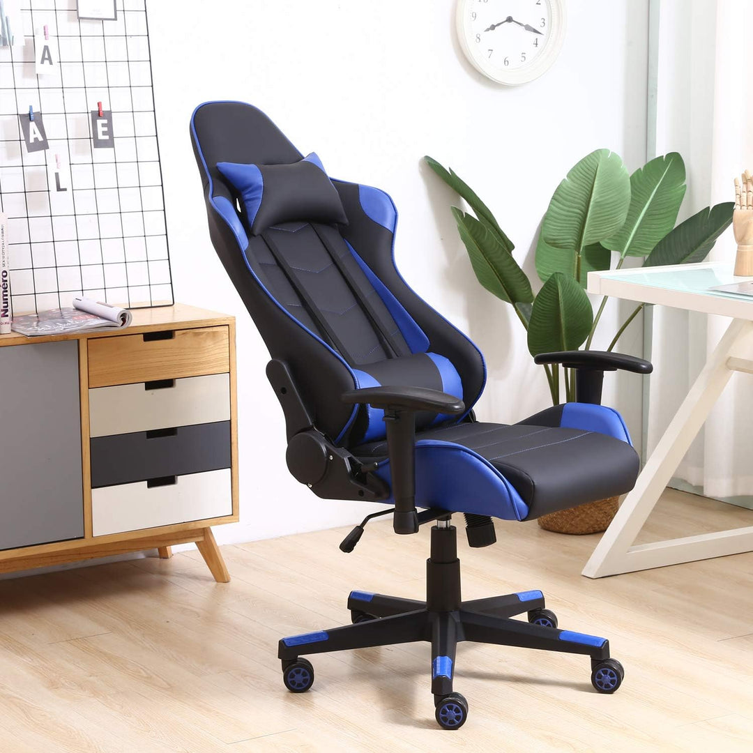 VS Venta-stock Bürosessel Gaming Professional Racer Blue, Stuhl mit Kopfstütze und Lendenkissen (Kun