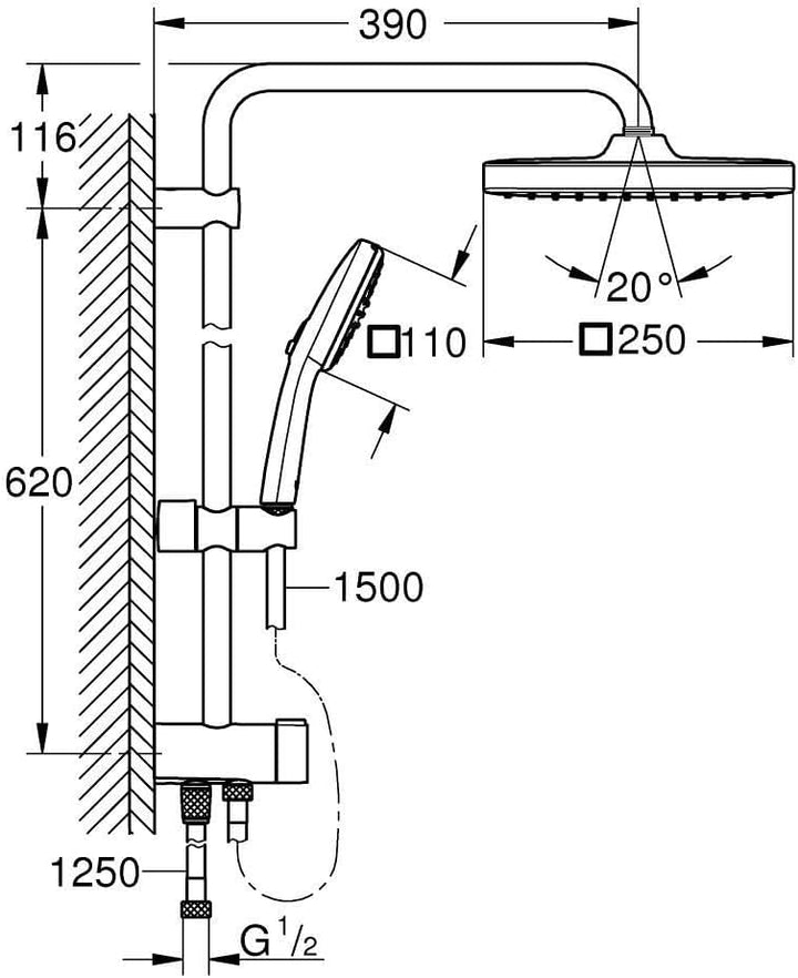 GROHE Vitalio Comfort 250 - Flex Duschsystem mit Umstellung (wassersparend, 2 Strahlarten, flexible