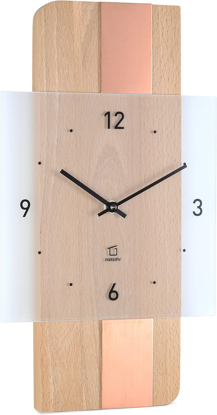 Natuhr Holz Metall Glas Wanduhr - Fusion - präzises Funk-Uhrwerk plastikfrei verpackt (Buche geölt/K