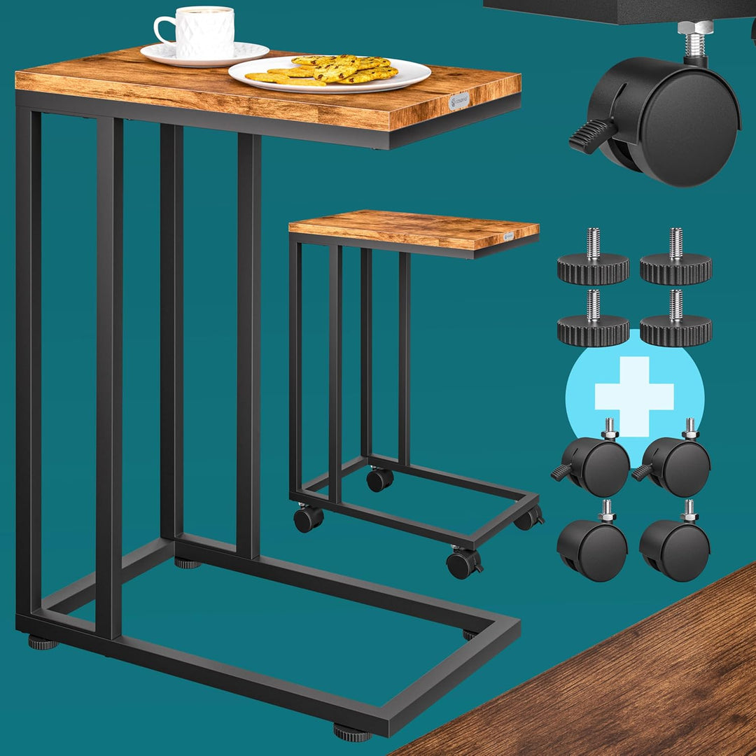 Casaria Beistelltisch Sofatisch mit Rollen Kaffeetisch Wohnzimmer Bettisch Industrie-Design Holz Met