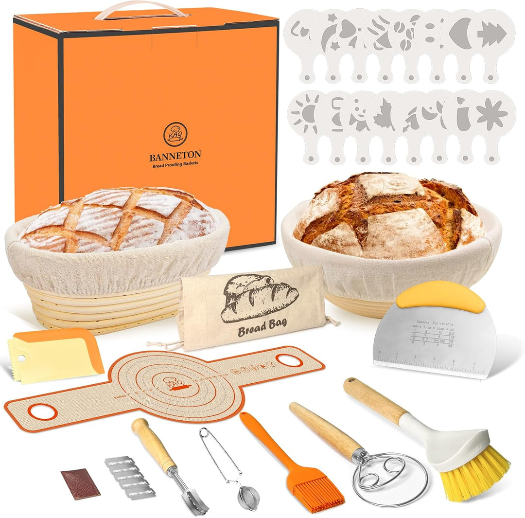 Gärkörbchen Set Sauerteig für Zum Brotbacken: Gärkorb Rund 23 cm Oval 25 cm Brot Backen Zubehör Set