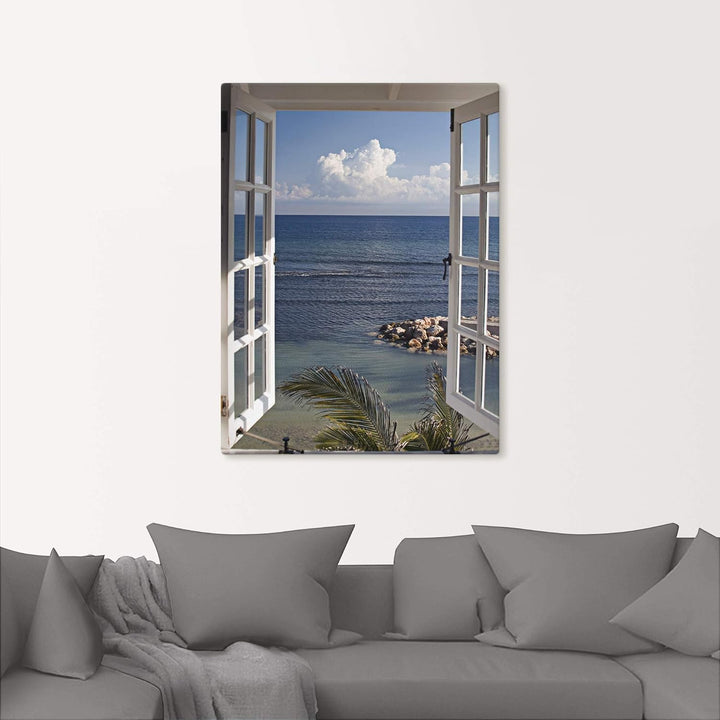 Artland Leinwandbild Wandbild Bild auf Leinwand 45x60 cm Wanddeko Fensterblick Fenster zum Paradies