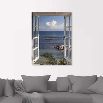 Artland Leinwandbild Wandbild Bild auf Leinwand 60x80 cm Wanddeko Fensterblick Fenster zum Paradies