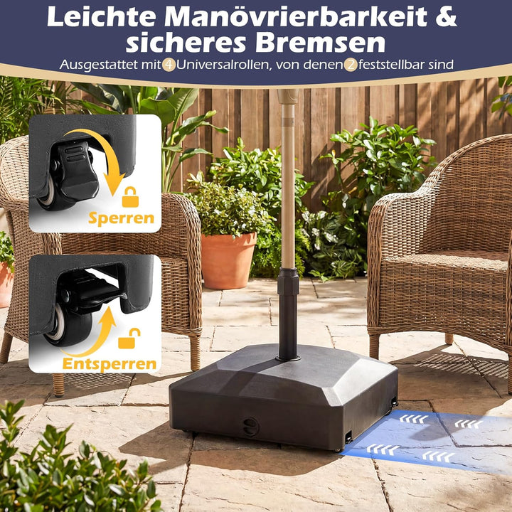 COSTWAY Sonnenschirmständer mit Rollen, Schirmständer befüllbar mit 45 L Wasser oder 60 kg Sand, Mar