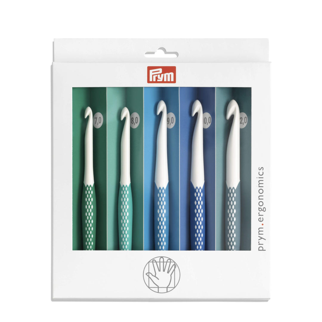 Prym 218441 Wollhäkelnadel Set 7,0 mm - 12,0 mm, prym.ergonomics, Kunststoff, ergonomischer Griff 7,