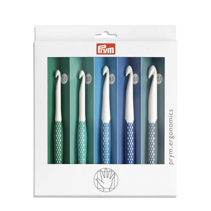 Prym 218441 Wollhäkelnadel Set 7,0 mm - 12,0 mm, prym.ergonomics, Kunststoff, ergonomischer Griff 7,