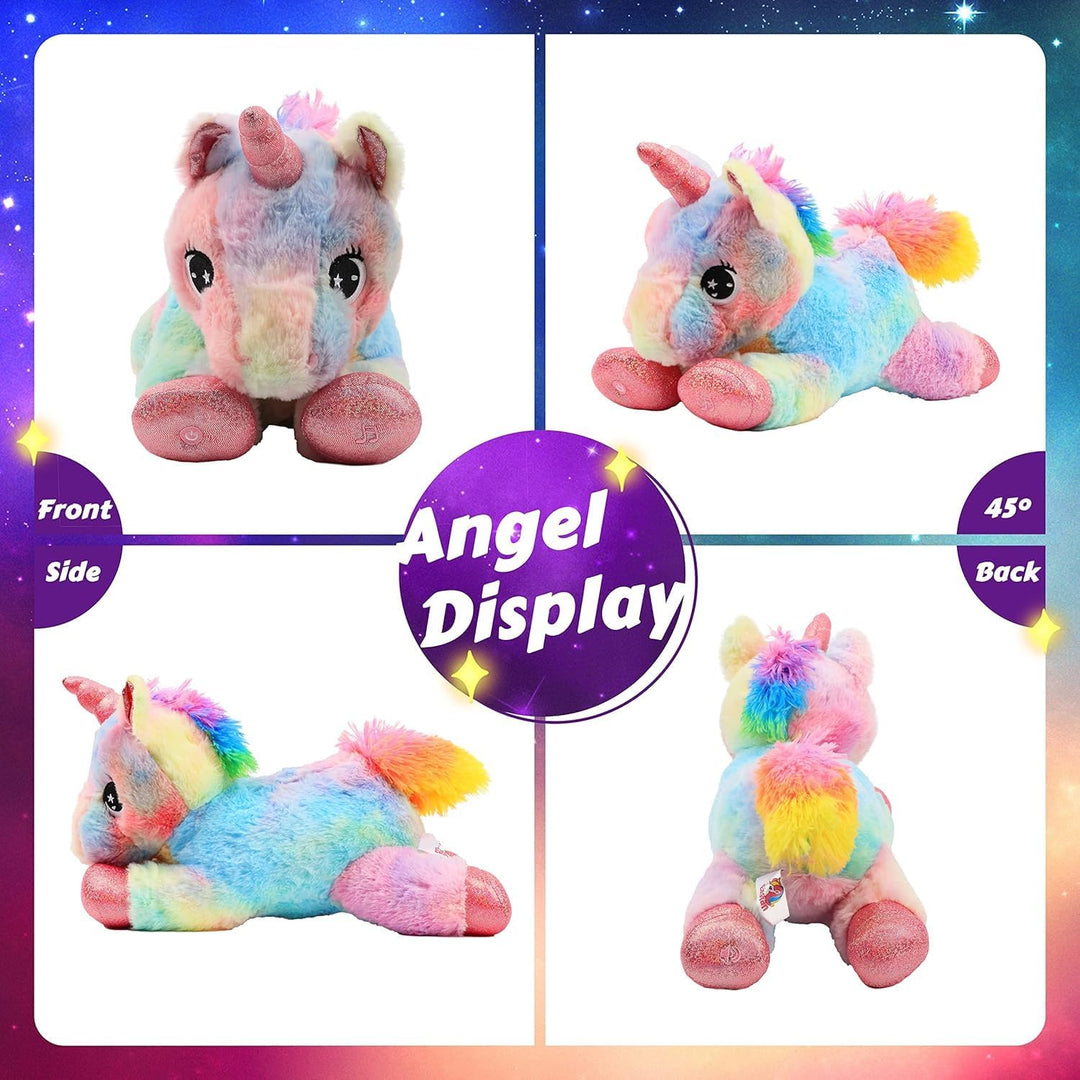Bunt LED Einhorn Plüschtier mit bunter Nachtlicht Funktion, Leuchtendes Kuscheltier glüht im Dunkeln