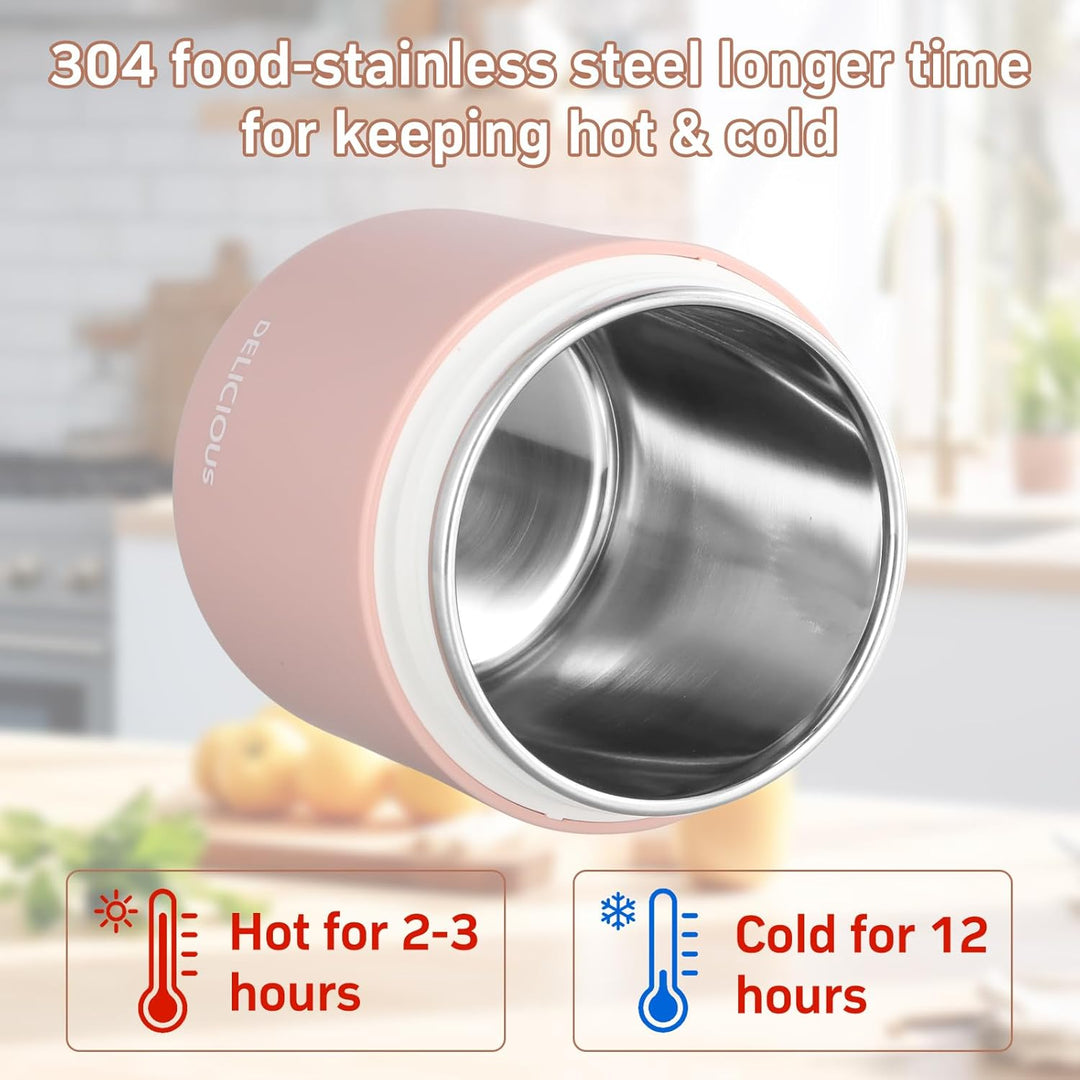Nivofu 2 Stück Thermobehälter für Essen 430ml, Edelstahl Warmhaltebebehälter mit Faltbaren Löffel, T