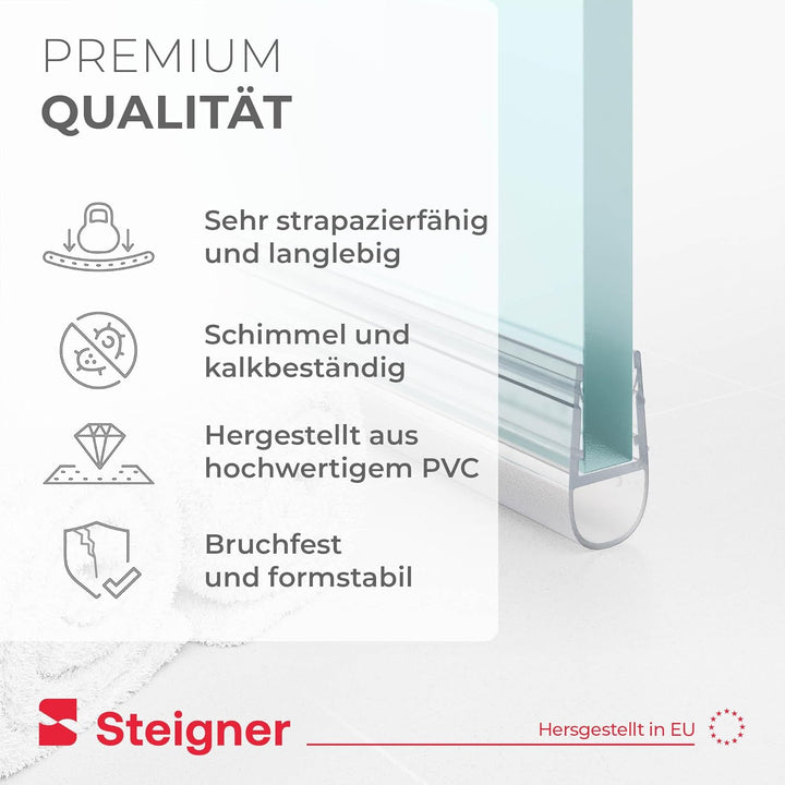 STEIGNER Duschdichtung, 180cm, Glasstärke 6/7/ 8 mm, Gerade PVC Ersatzdichtung für Dusche, UK07 UK07