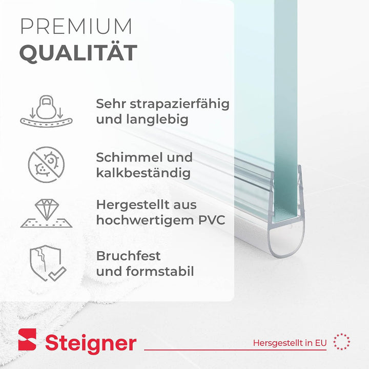 STEIGNER Duschdichtung UK07 110 cm (1 Stk.) Transparent - Dichtung gerade für Eckeinstieg Dusche ode
