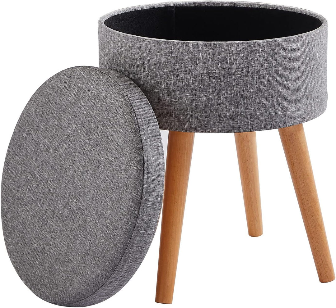 Zedelmaier Sitzhocker Aufbewahrungsbox Stuhl Ottoman Polstersitz aus Leinen und Massivholz (Grau) Ho