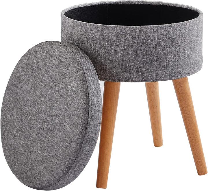Zedelmaier Sitzhocker Aufbewahrungsbox Stuhl Ottoman Polstersitz aus Leinen und Massivholz (Grau) Ho