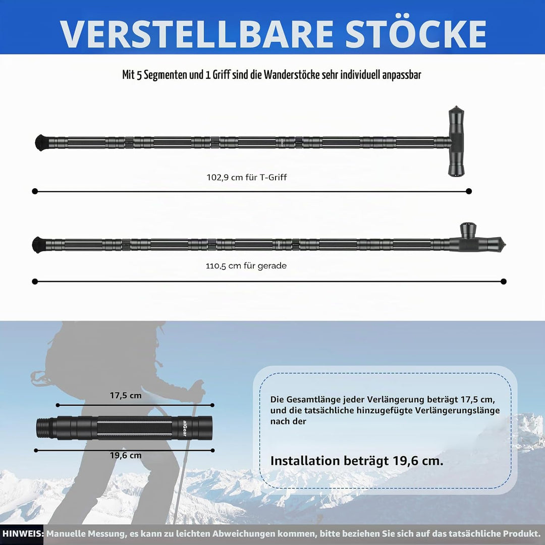 aiGear Wanderstöcke faltbar | 5 Rohre rutschfest und Stossfest Wanderstöcke Teleskop | Aluminium Wal
