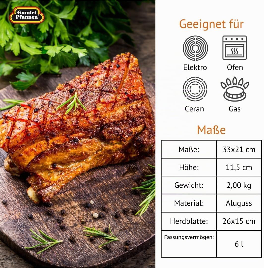 Bräter-Set Gundel Guss-Bräter mit Glasdeckel klein, 33 x 21 cm, Höhe 11,5 cm, BIOTAN-Oberfläche, bac