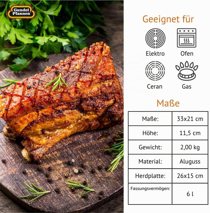 Bräter-Set Gundel Guss-Bräter mit Glasdeckel klein, 33 x 21 cm, Höhe 11,5 cm, BIOTAN-Oberfläche, bac