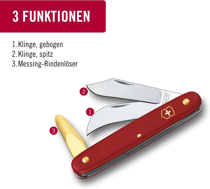 Victorinox, Okulier- und Hakenmesser 3, Garten Taschenmesser, Gärtner und Floristen, Klinge, gebogen