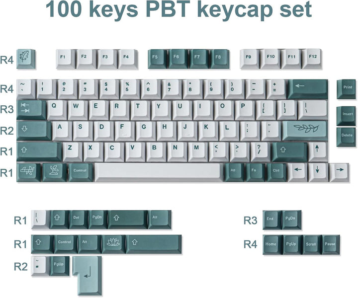 Sunzit PBT Keycaps 100 Tasten Cherry Profile Dye Sublimation Botanische Tastenkappen für ISO/ANSI-La