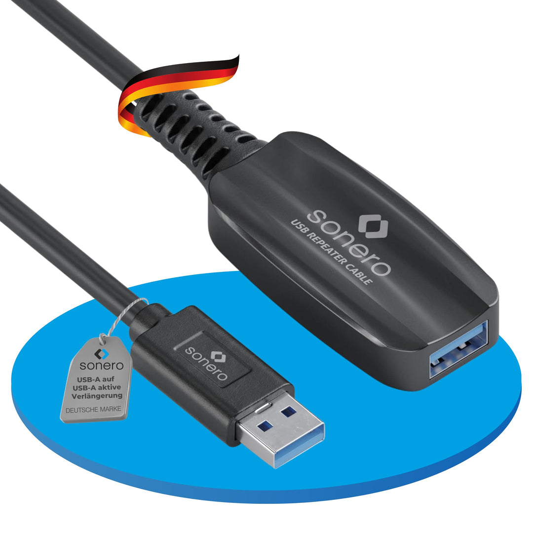 Sonero USB 3.2 Gen1x1 Aktive Verlängerung - A/A - schwarz - 10,00m 10,0 m USB-A auf USB-A, 10,0 m US