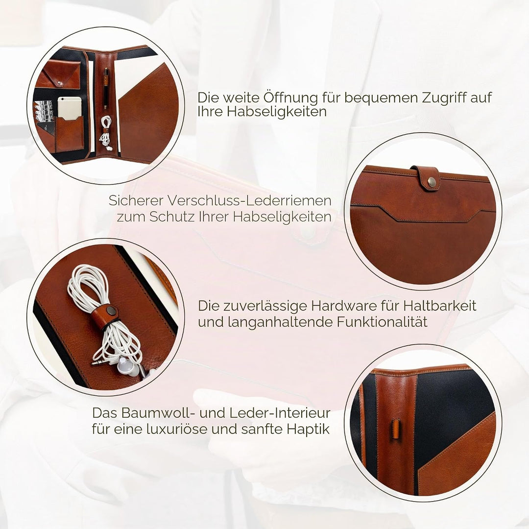 Time Resistance Leder-Organizer-Portfolio – 13 Zoll-Laptoptasche – Dokumentenmappe aus Vollnarbenled