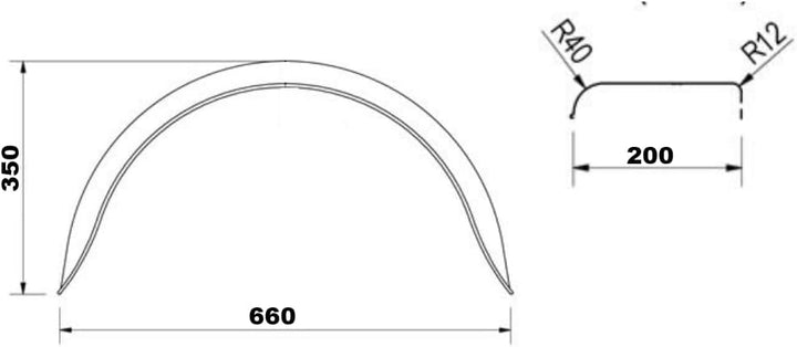 HGW Paar Kotflügel Stahlblech verzinkt für Pkw-Anhänger, einachsig – 200 mm Breite, 660 mm Spannweit
