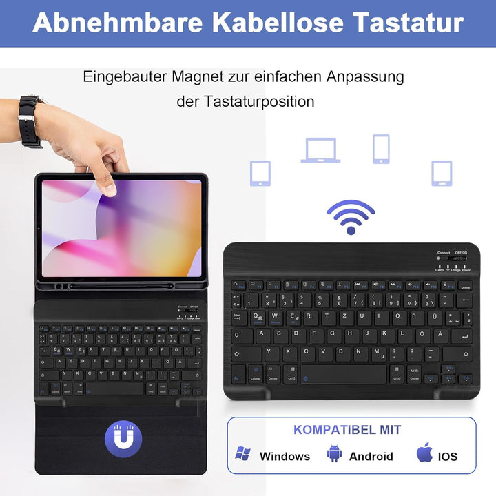 LAMA Samsung Galaxy Tab S6 Lite Hülle mit Tastatur - Deutsches QWERTZ Layout, Kabellose Tastatur Hül