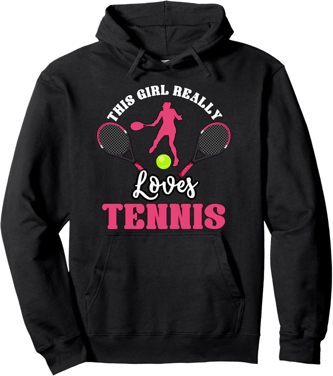 Damen Girl Really Loves Tennis Spieler Geschenk Tennis Pullover Hoodie