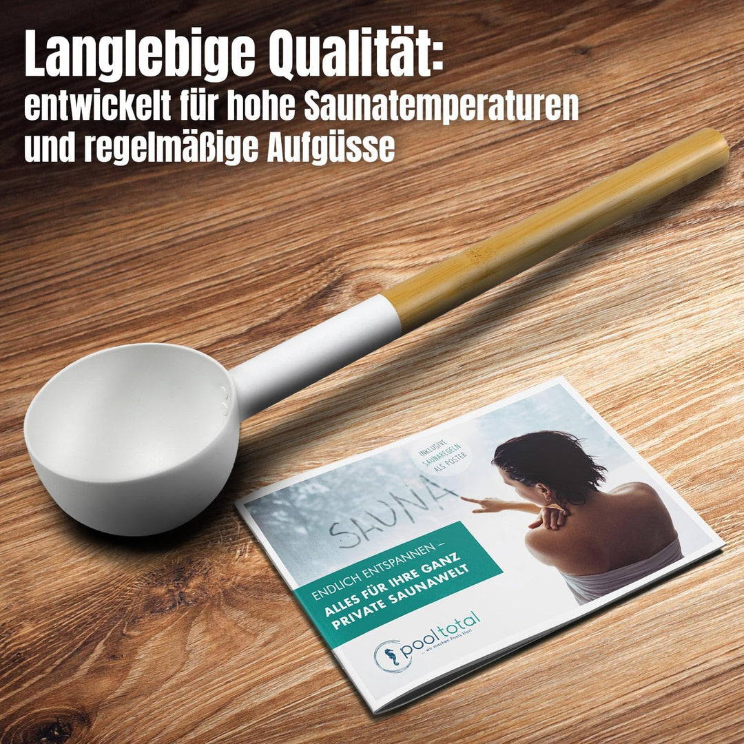 KOLO Sauna Kübel 3 & Kelle - Sauna Aufguss Set - Saunakübel 5l - Aufgusskelle 300ml - Aluminium Weis