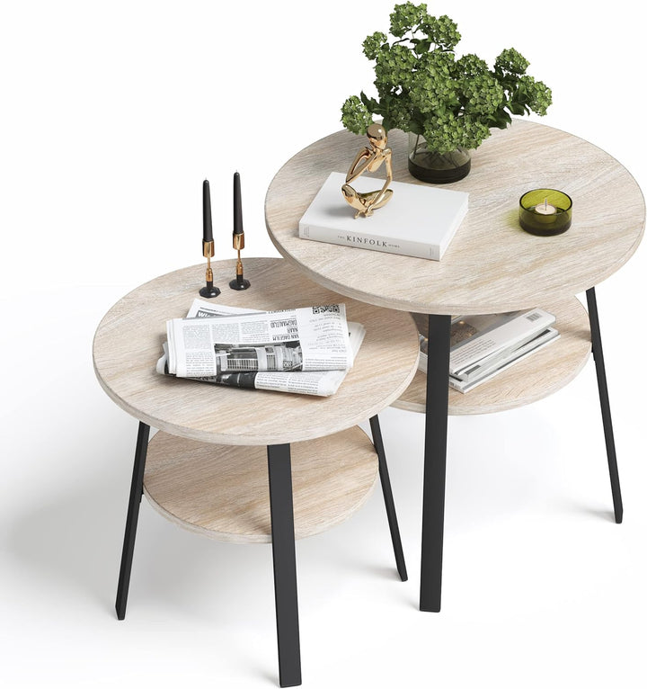 stardis Beistelltisch rund stabiles Metallgestell/Holz Ø52xH 54 cm, 2 Ablagen Nachttisch Couchtisch