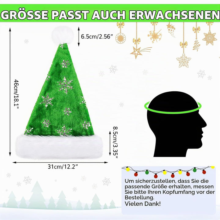 Weihnachtsmütze für Erwachsene, Deluxe Velours Nikolausmütze mit Soft Liner, Plüschkrempe Weihnachts