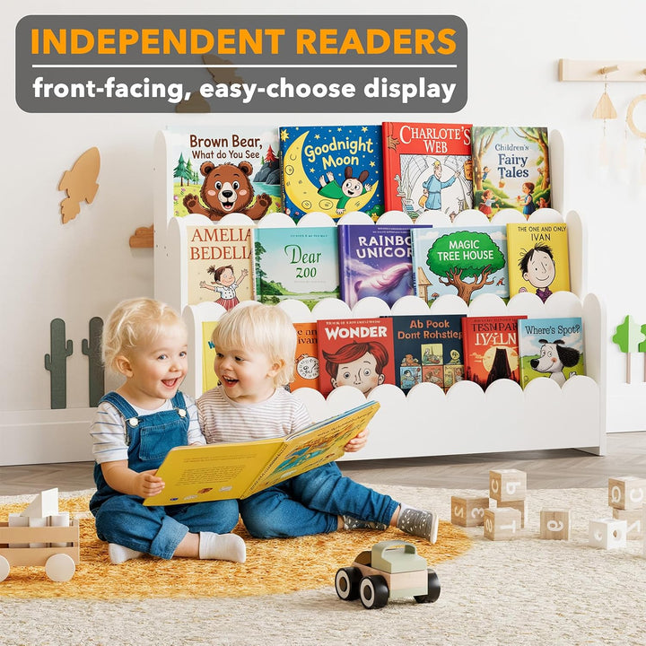 SpaceAid 3-stufiges Kinder Bücherregal mit geschwungenen Kanten, Montessori Bücherregal für Kleinkin