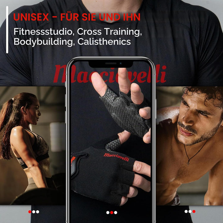 MACCIAVELLI® Fitness Handschuhe Damen Herren - Trainingshandschuhe für Kraftsport, Krafttraining, Bo