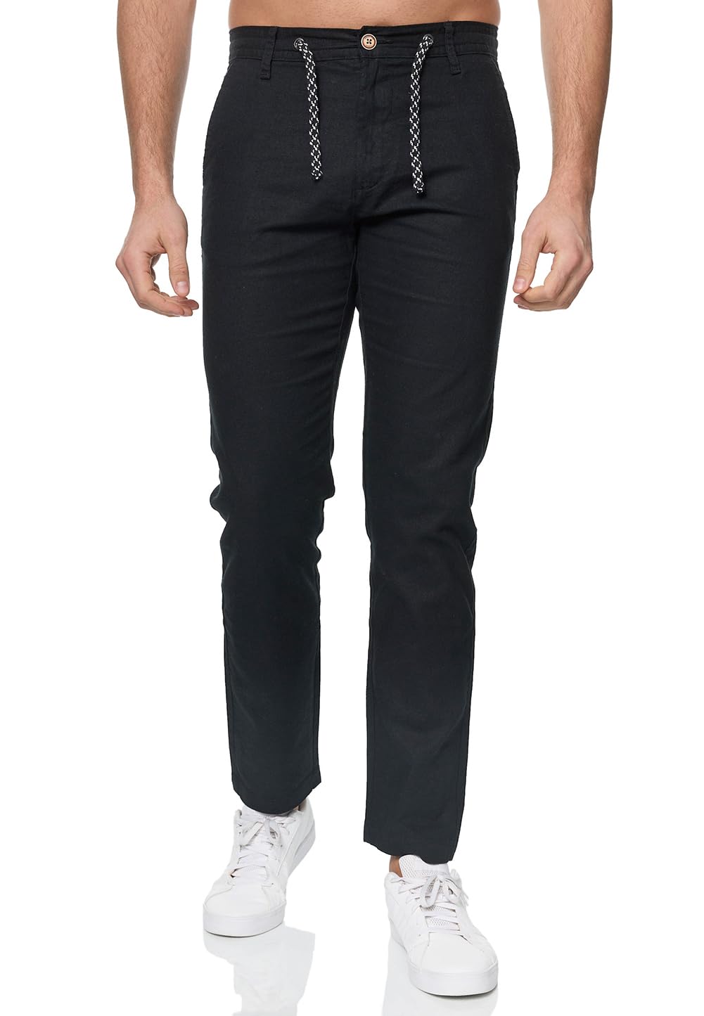 Indicode Herren Venedig Stoffhose aus Leinen & Baumwolle | Leinenhose Freizeithose Männer M Schwarz,