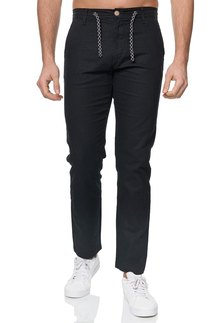 Indicode Herren Venedig Stoffhose aus Leinen & Baumwolle | Leinenhose Freizeithose Männer M Schwarz,
