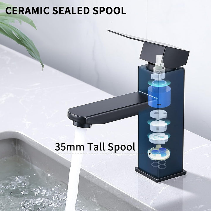 HOMELODY Wasserhahn Bad Schwarz Waschtischarmatur Armatur Waschbecken Eckig Badezimmer Mischbatterie