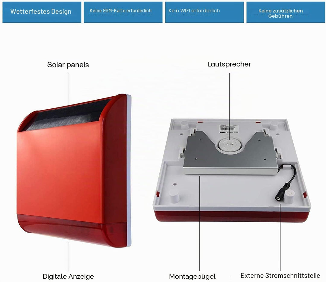Wolf-Guard Wireless Solar Sirene Alarm (110dB), integrierter Akku, Manipulationsalarm, kabelloser Ha