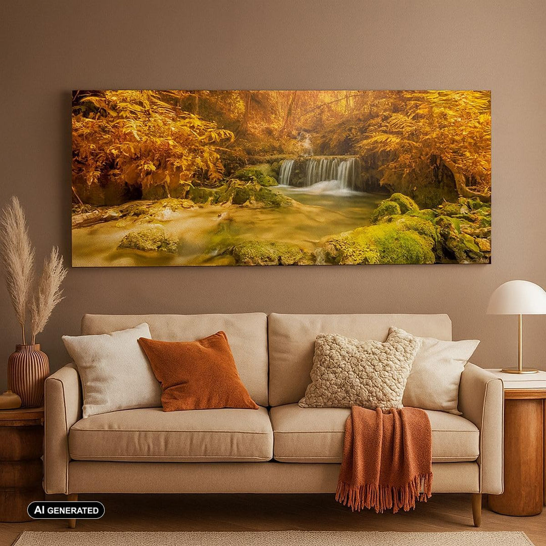 Wandbilder Dekoration Wohnzimmer Wald Bach Tropen Natur Panorama Bilder auf Leinwand 120x50cm Leinwa