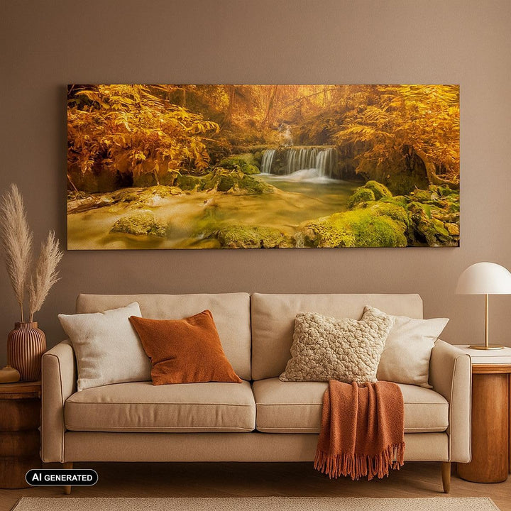 Wandbilder Dekoration Wohnzimmer Wald Bach Tropen Natur Panorama Bilder auf Leinwand 120x50cm Leinwa