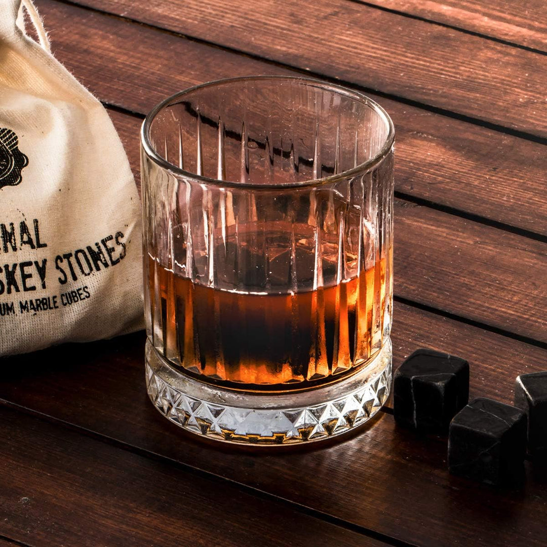 Hediyesepeti Wiskeygläser- Set, Whiskey Gläser Set mit 12 Schwarz Marmor Eiswürfel Steine, Wiederver