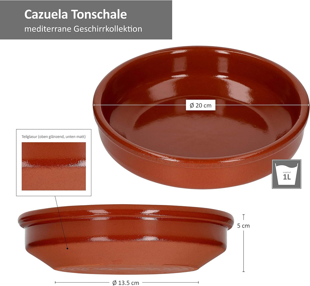 MamboCat Cazuela Schale Bruno Tonware I 12er Set I Ø 20 cm I Grösse L I Mediterran I Glasiert I Unik