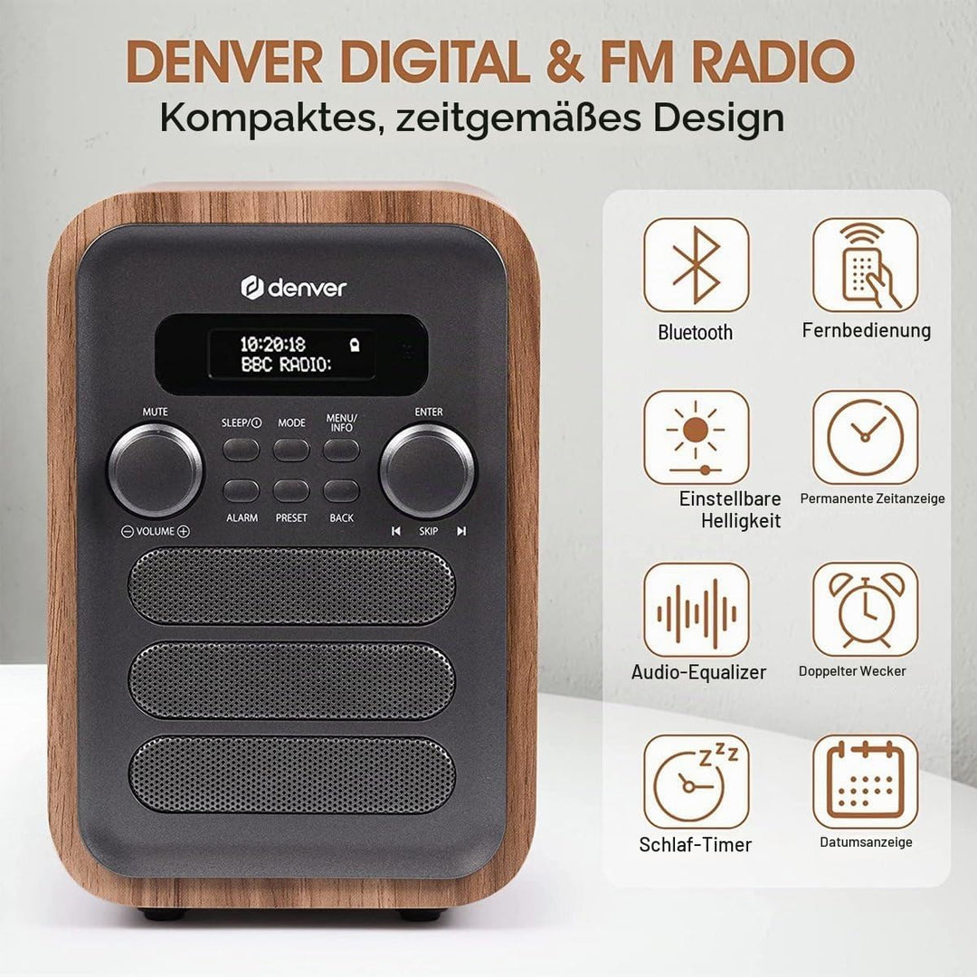 Denver DAB-48 DAB+ Radio mit FM Tuner und Bluetooth, Grau