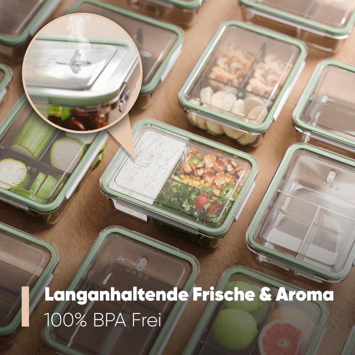 Meal Prep Boxen Glas mit Fächern | 3er Set | Glasbehälter mit Deckel | geeignet für Spülmaschine, Mi