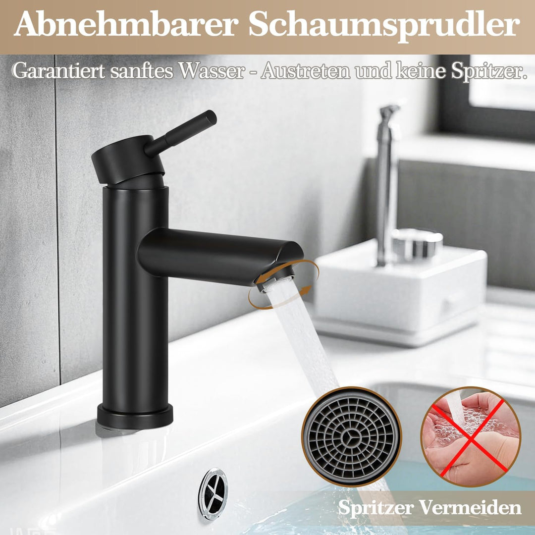 Bad Wasserhahn Schwarz Waschtischarmatur - Modern Edelstahl Waschbeckenarmatur Mischbatterie Waschbe