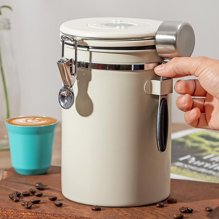 Kaffeedose Luftdicht mit Messlöffel & Ventil, 1,8L Datumsanzeige Wiederverwendbarer Kaffeebehälter,