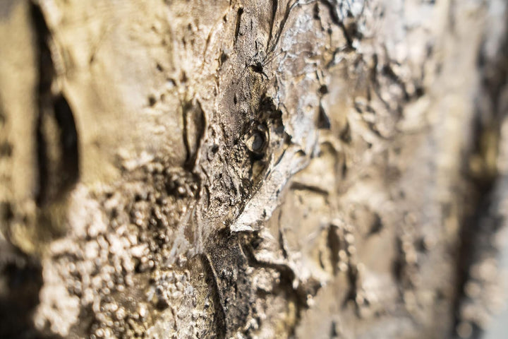 YS-Art Abstrakt Fluoreszierendes leuchtendes Acryl 3D Gemälde auf runder Leinwand Goldene Erde handg