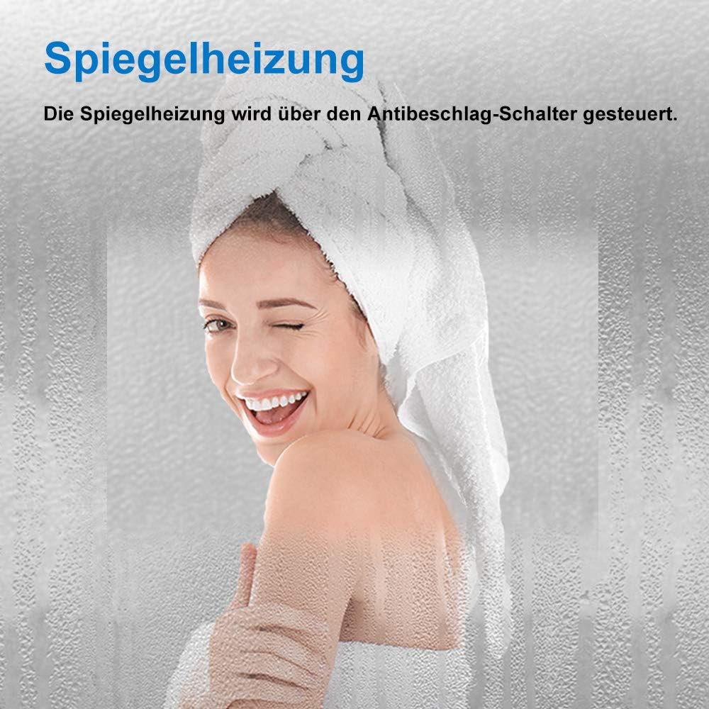 Aica Sanitär LED Badspiegel 80x60cm Uhr Steckdose Schminkspiegel 3 Lichtfarbe Wandspiegel mit dimmba