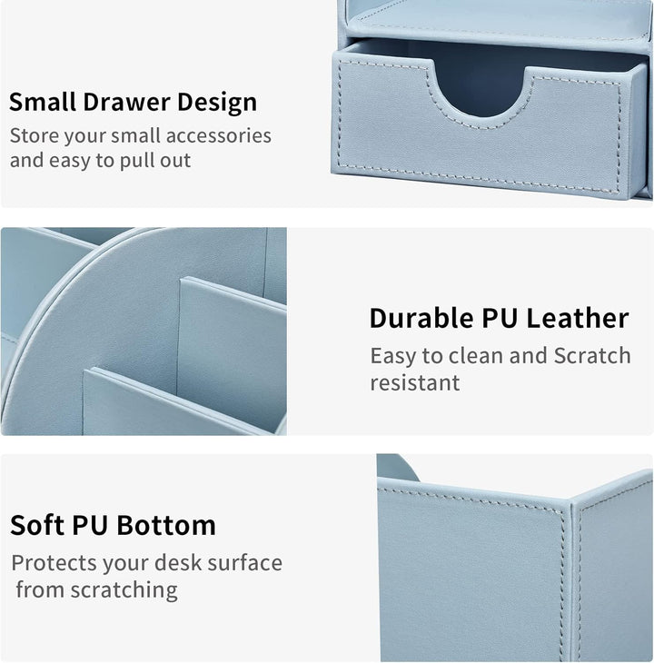 KINGFOM Büro Schreibtisch Organizer Ordnungssystem Tisch Organizer PU Leder Stiftehalter Stiftebox S
