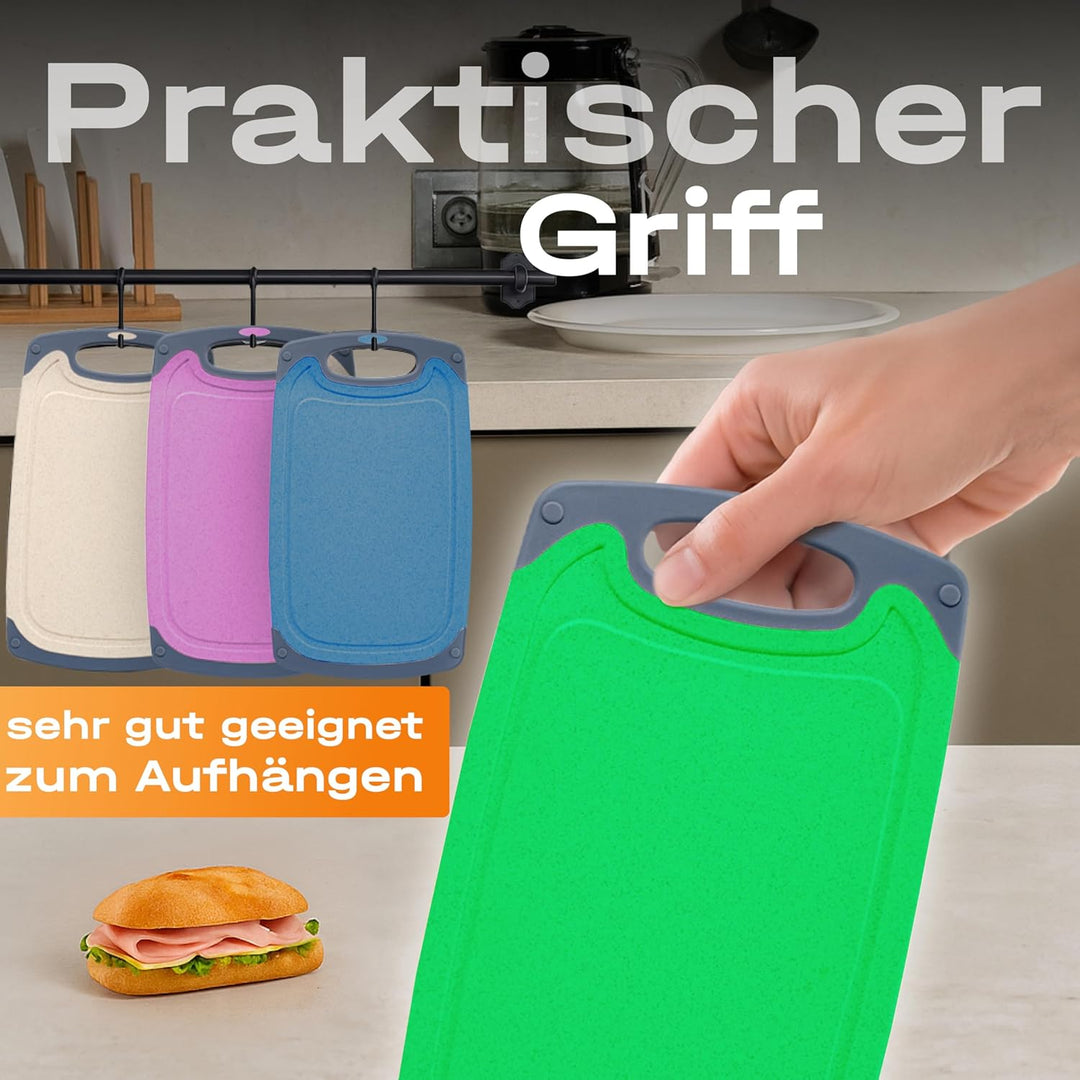 6 kleine Frühstücksbrettchen in 6 Farben, 24x14cm, Kunststoff, Bretter, Brotzeitbrett, Schneidebrett