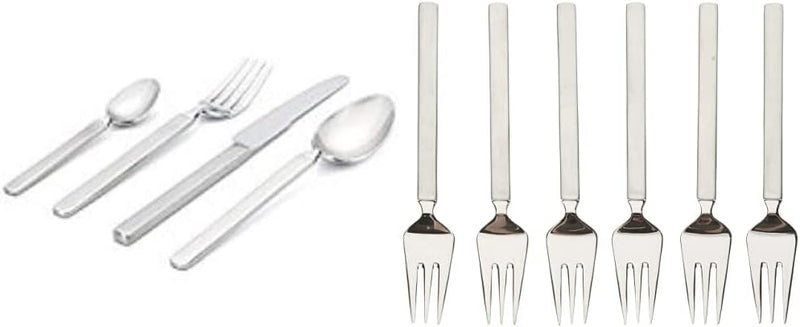 Alessi 4180S24 Dry Besteckset 24t teilig aus Edelstahl, Silber & 6 Stück Kuchengabel Dry Bundle mit