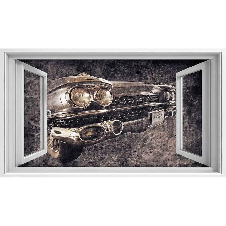 islandburner Bild auf Leinwand Fensterblick Front eines Alten amerikanischen Autos im Retro Usede St