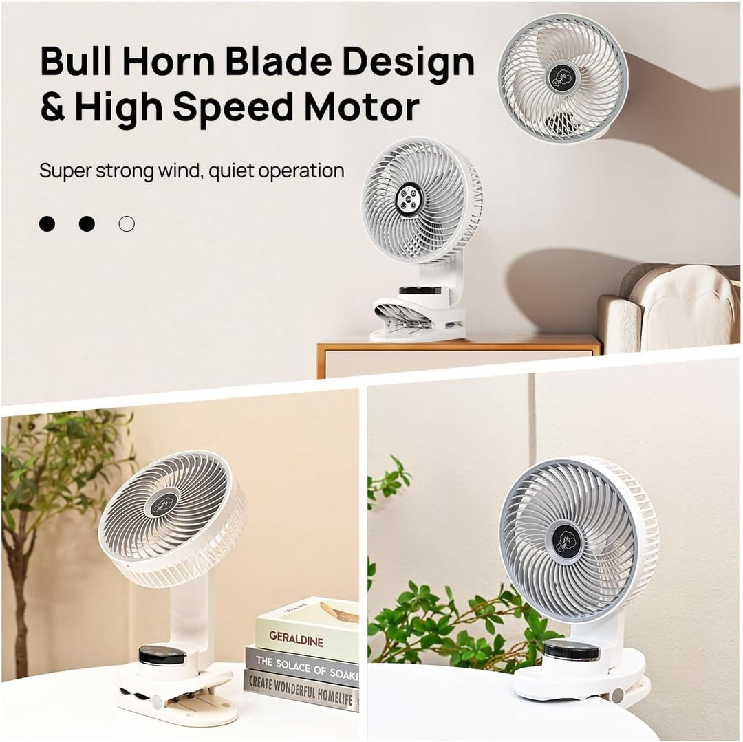 10000mAh Mini USB Clip Ventilator mit akku,3 in 1 Clip Fan Tischventilator mit Led Anzeige, 360°Dreh